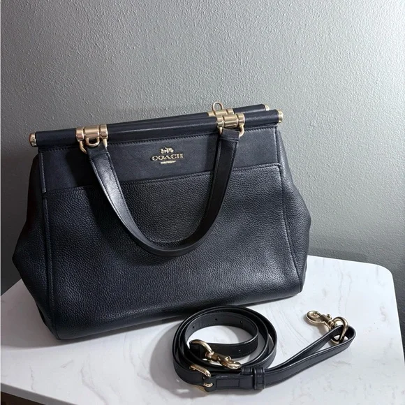 Black Coach Grace satchel with gold dowel accents - wear or repair style B1957 - Picture 1 of 12